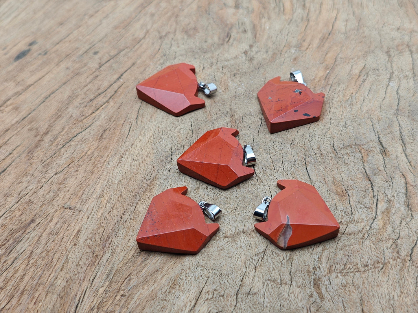 Red Jasper Wolf Head Gemstone Pendant - Crystal Jewelry - NC1476