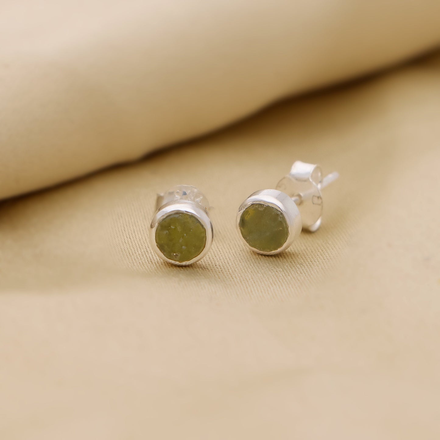 Raw Moldavite Gemstone Handmade 925 Sterling Silver Czech Moldavite Earring