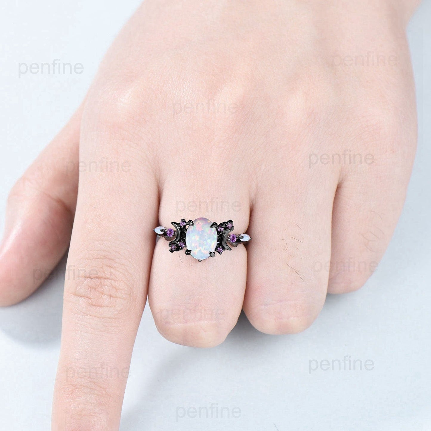 Unique Oval White Opal Engagement Ring Vintage Fire Opal Moon Split Shank Wedding Ring Branch Amethyst Wedding Ring Promise Gift For Women