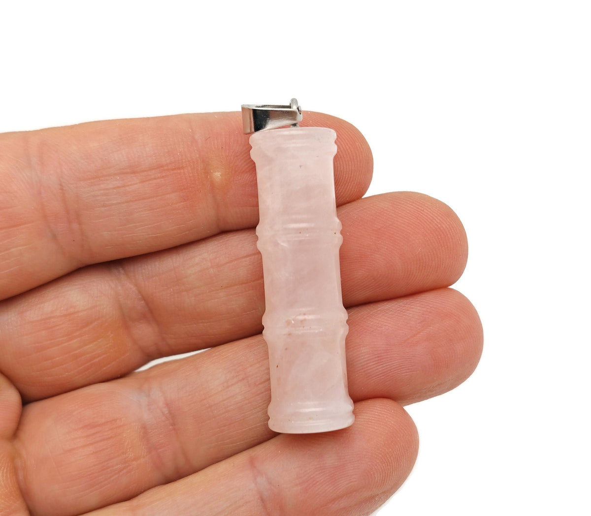 Rose Quartz Bamboo Shape Crystal Pendant - Protect Crystal - NC1514