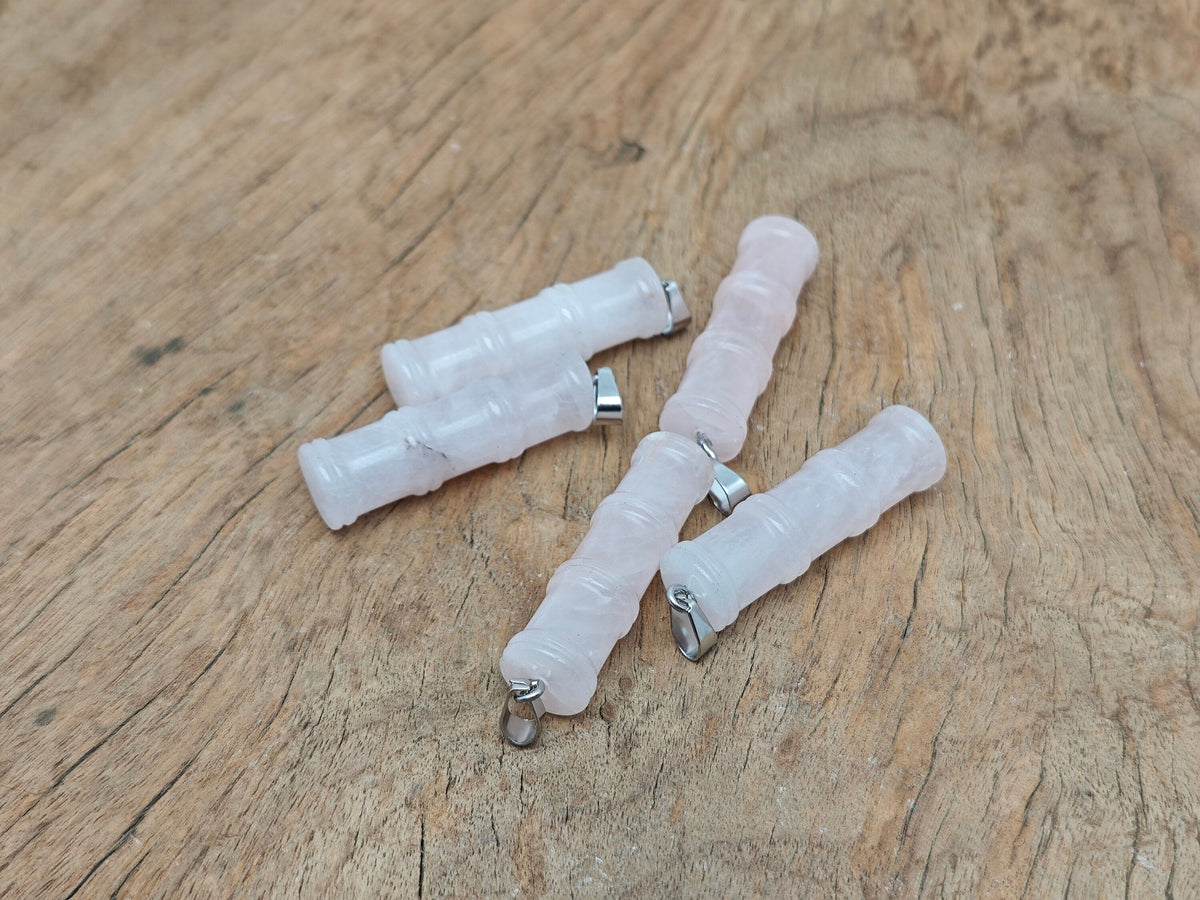 Rose Quartz Bamboo Shape Crystal Pendant - Protect Crystal - NC1514