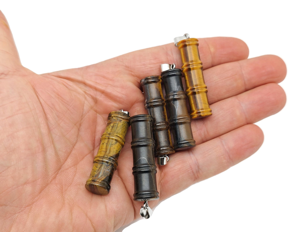 Tiger Eye Bamboo Shape Crystal Pendant - Protect Crystal - NC1488