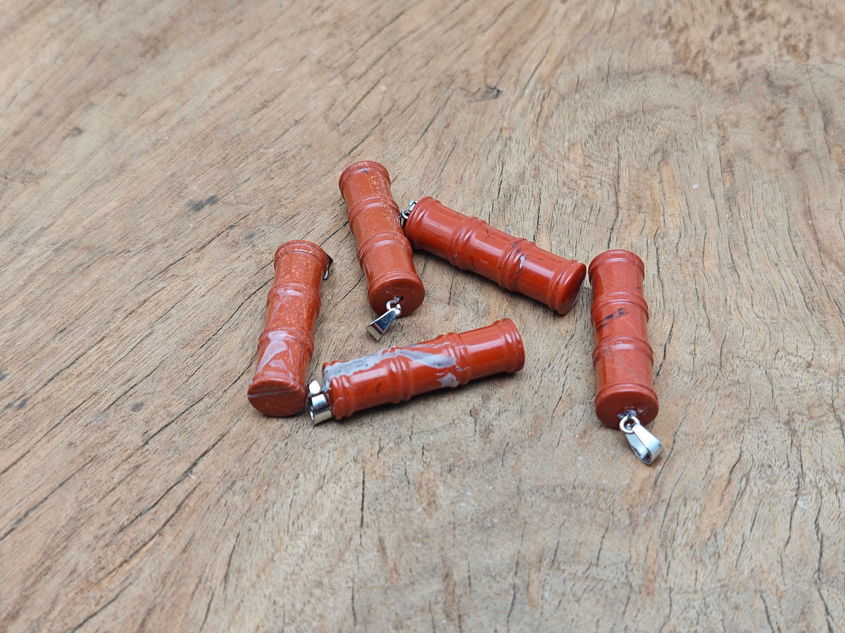 Red Jasper Bamboo Shape Crystal Pendant - Protect Crystal - NC1490