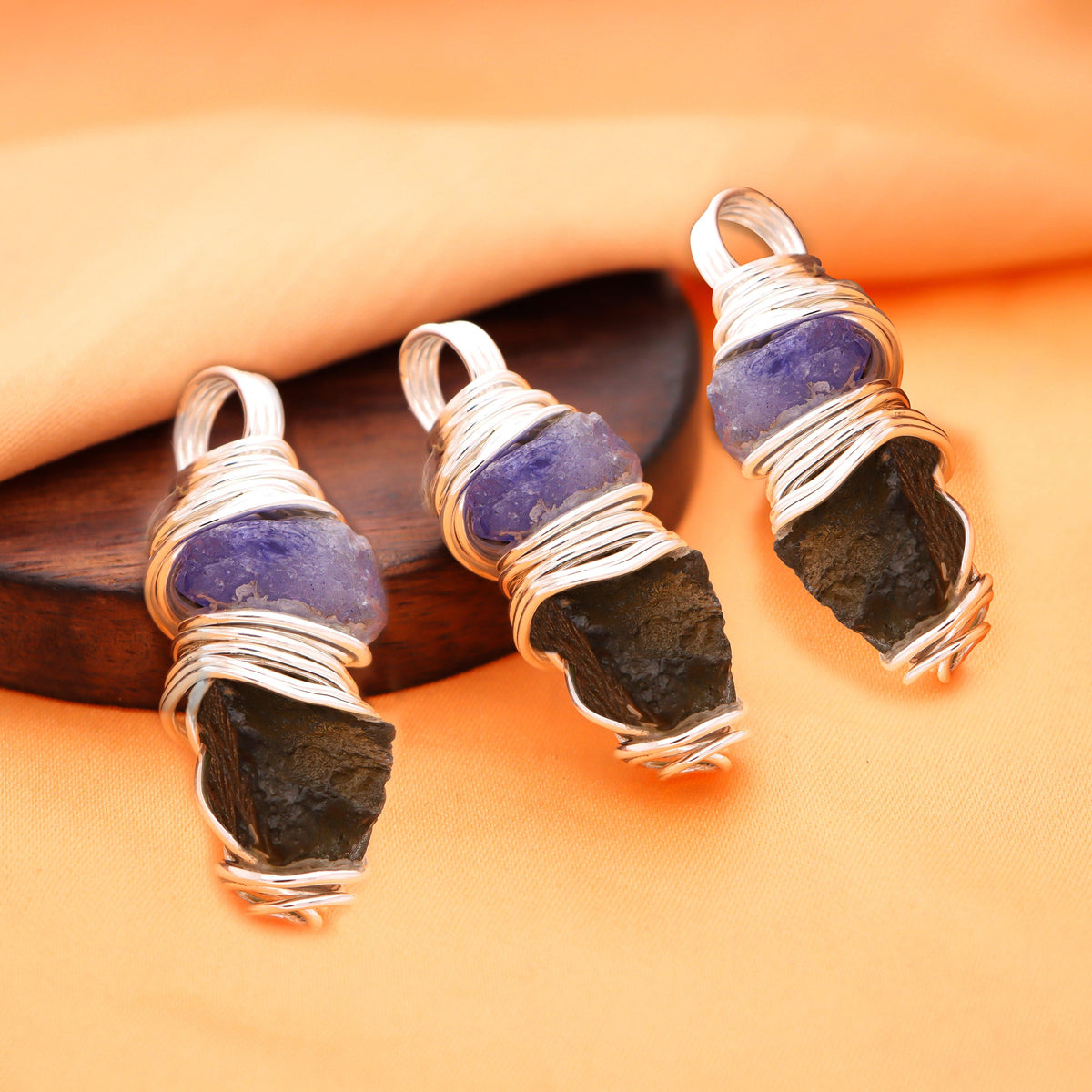 Genuine Moldavite & Tanzanite Pendant, 925 Sterling Silver Pendant, Genuine Moldavite, Raw Moldavite , 100% genuine gemstone for her
