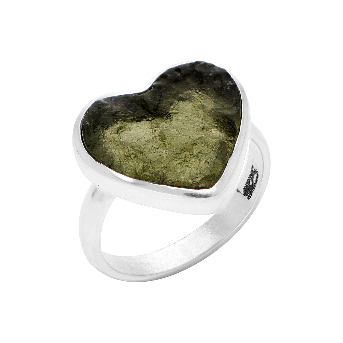 Authentic Czech Republic Moldavite Rough Heart Shaped Gemstone 925 Solid Sterling Silver Handmade Ring Jewelry