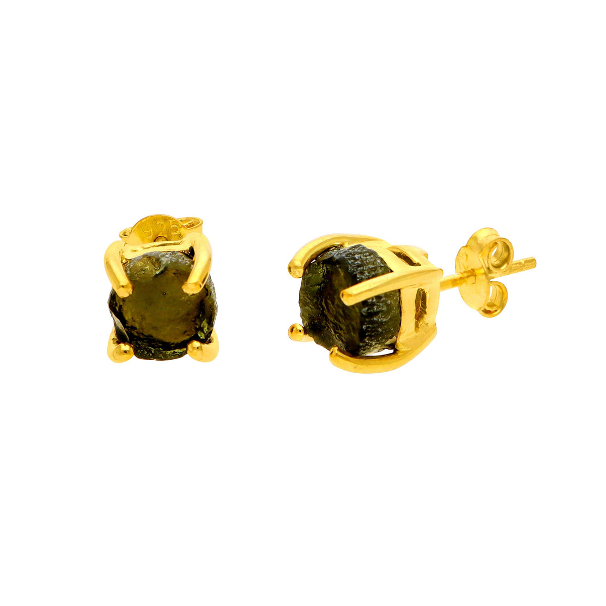 Crezh Moldavite Natural Gemstone Gold Filled in 925 Sterling Silver Handmade Stud Earring