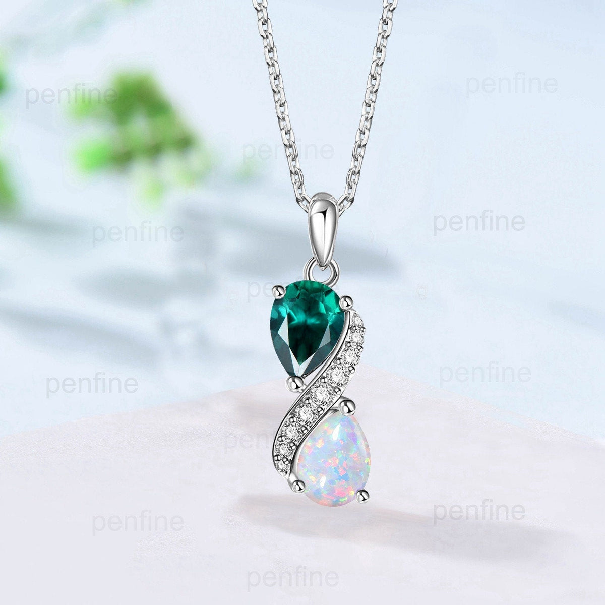 40% Off Silver Pear OpaL Emerald  Necklace(Bonus with other products. Standalone no ship. Excl. gift box/rush.)