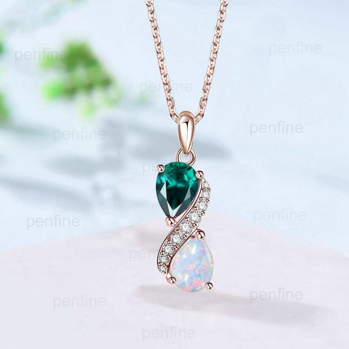 40% Off Silver Pear OpaL Emerald  Necklace(Bonus with other products. Standalone no ship. Excl. gift box/rush.)