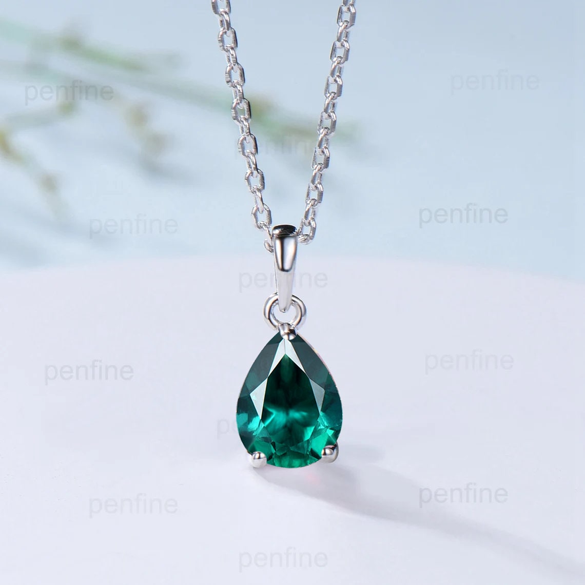 Dainty 14K Rose Gold Emerald Necklace - Teardrop May Birthstone