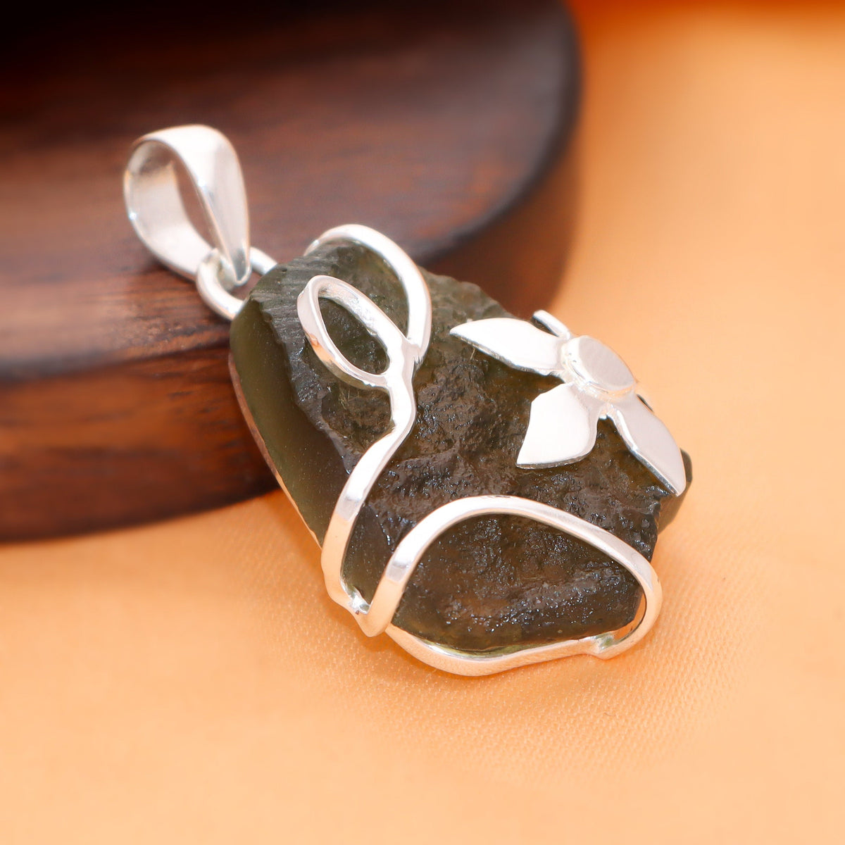 Genuine Moldavite Rough Pendant 100% Natural With Certified Gemstone From Czech Republic 925 Sterling Silver Handmade Designer Jewelry