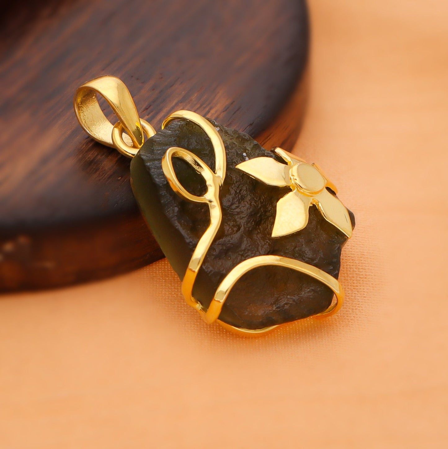 Genuine Moldavite Rough Pendant 100% Natural Gemstone From Czech Republic 14k gold filled in 925 Sterling Silver Handmade Designer Jewelry