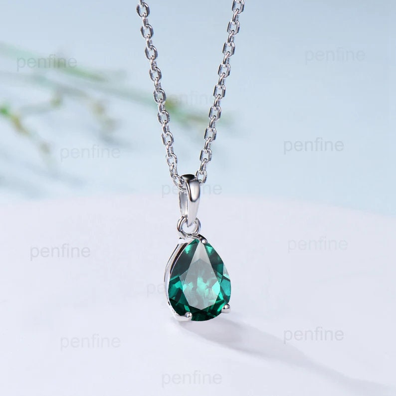Dainty 14K Rose Gold Emerald Necklace - Teardrop May Birthstone