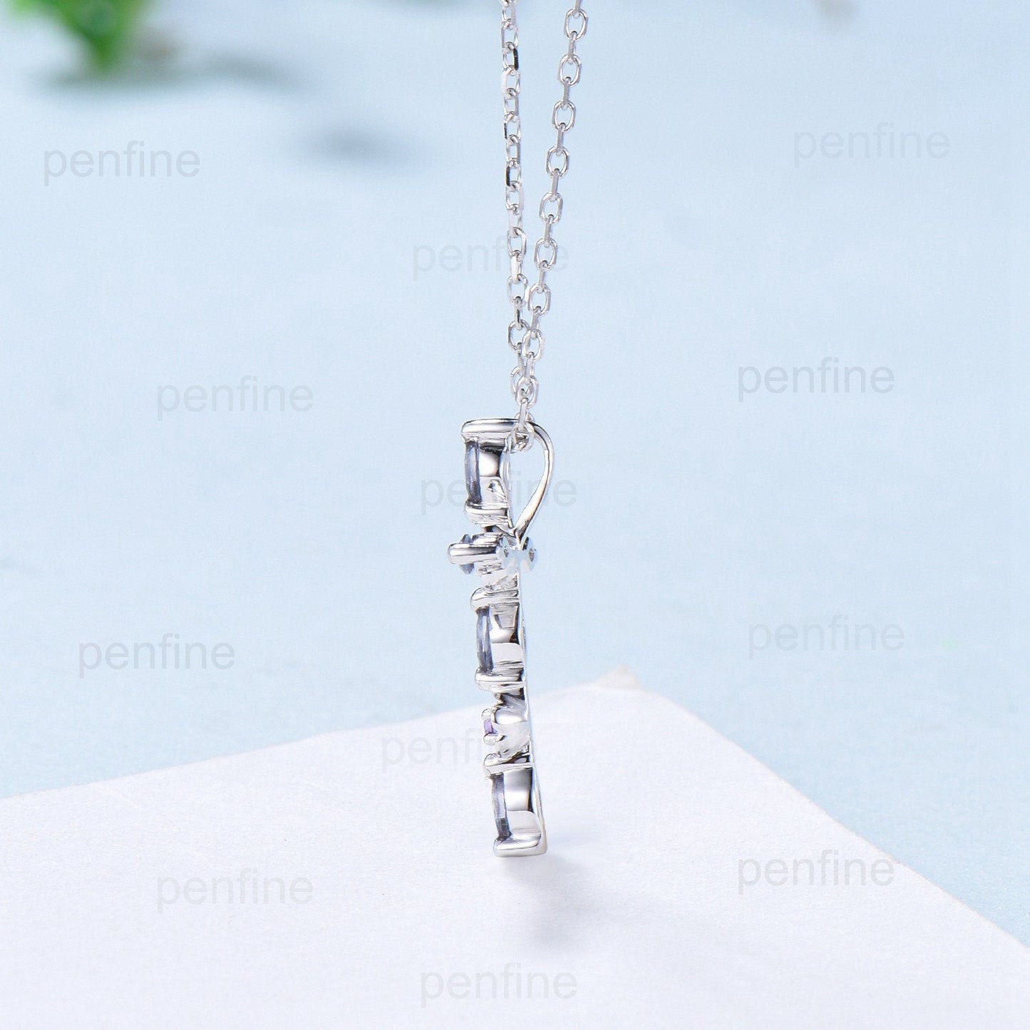 Cross Pendant Necklace Alexandrite Flower Amethyst Necklace Cross Jesus Retro Vintage Cross Pendant White Gold Anniversary gift for women