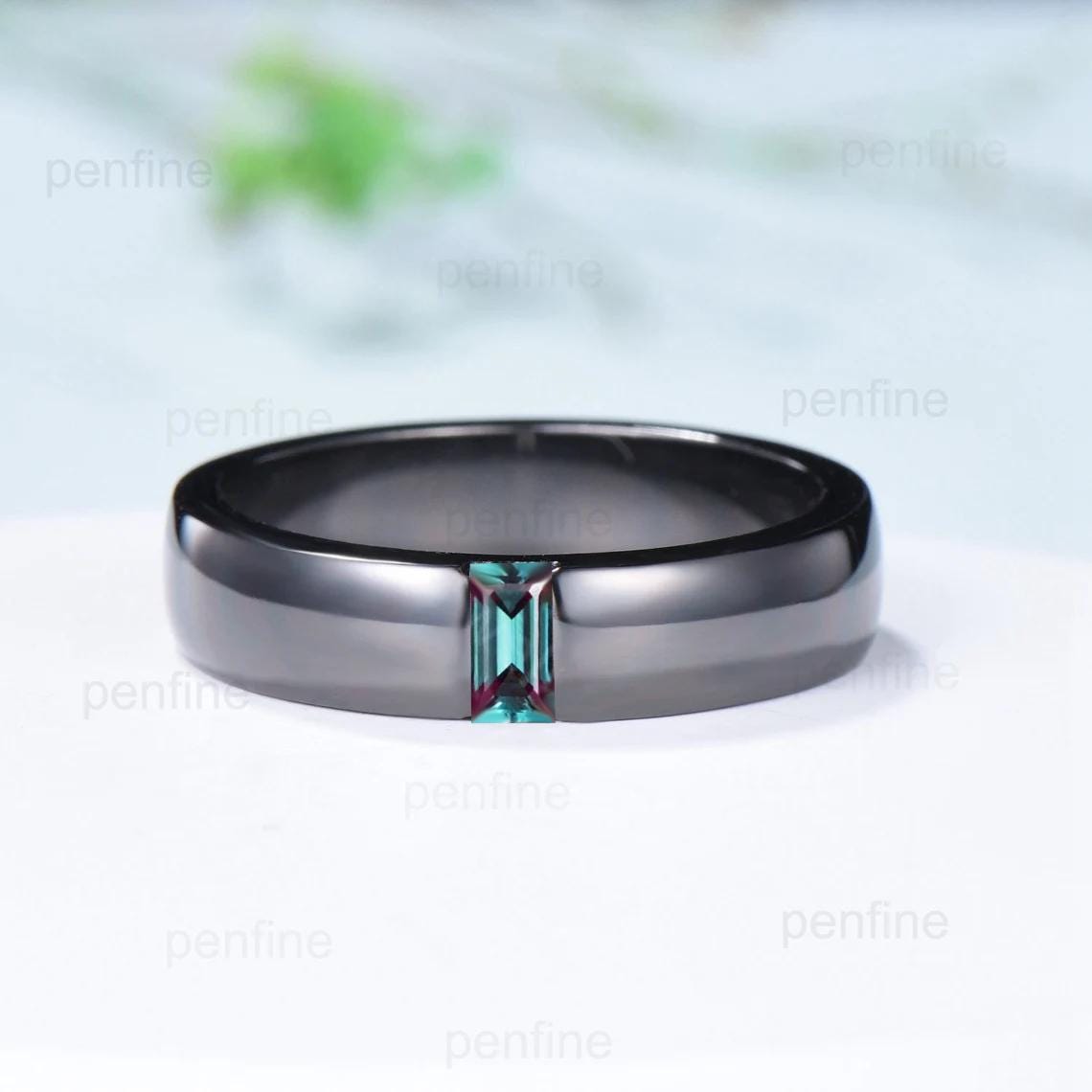 Couples ring set 14k black gold alexandrite wedding rings set twig ring men and women His Hers engagement ring nature inspired Promise gift