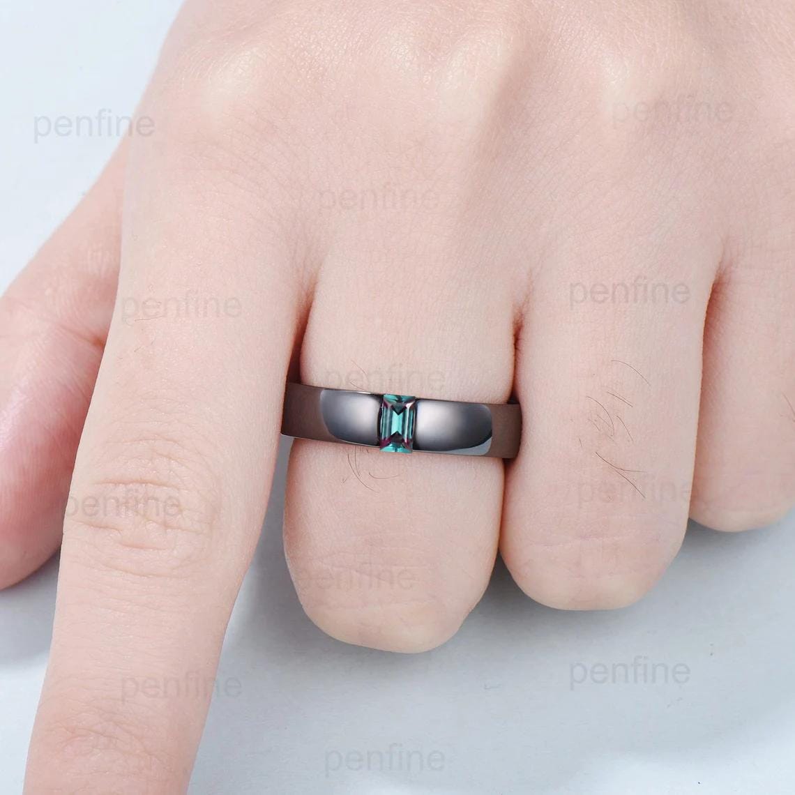 Couples ring set 14k black gold alexandrite wedding rings set twig ring men and women His Hers engagement ring nature inspired Promise gift