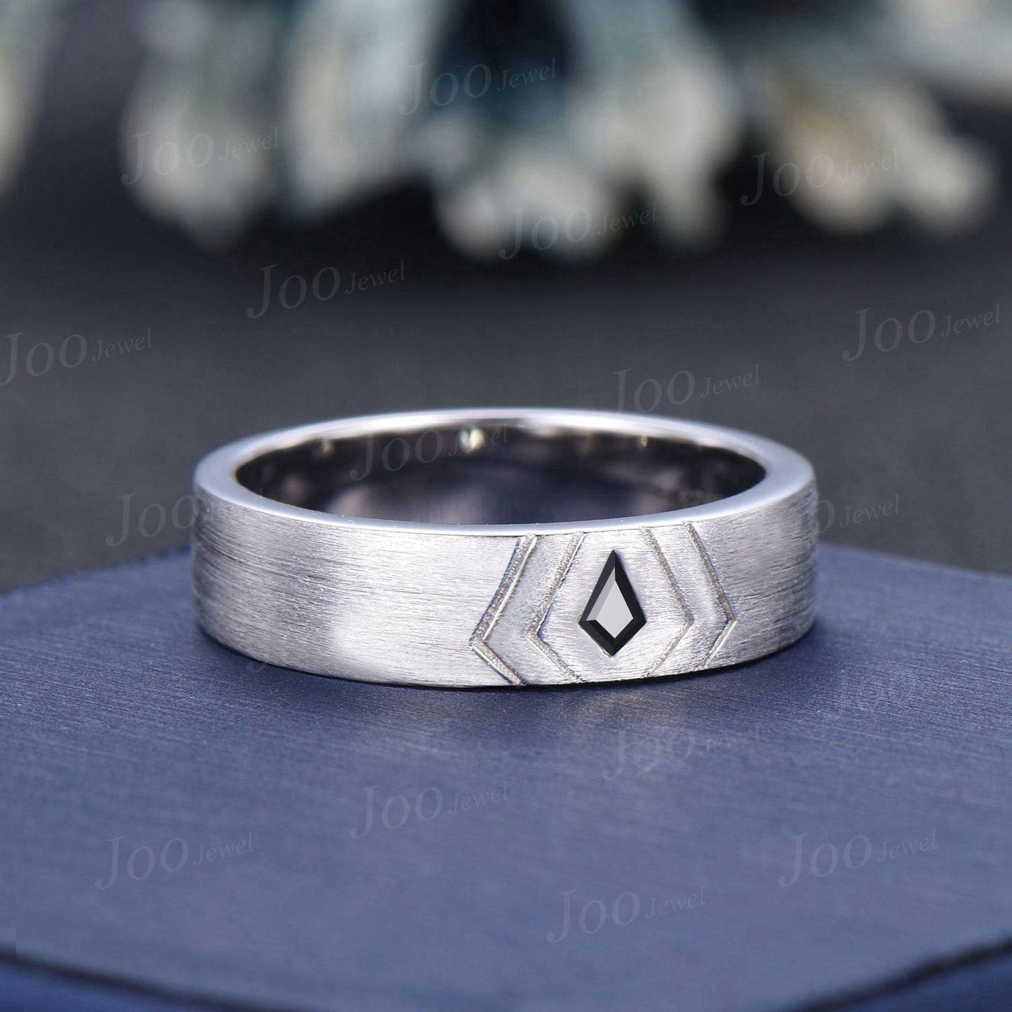 Men's Black Spinel Wedding Band Kite Black Onyx Band 6mm Brushed Finished Band Sterling Silver Gothic Vintage Male Marriage Ring