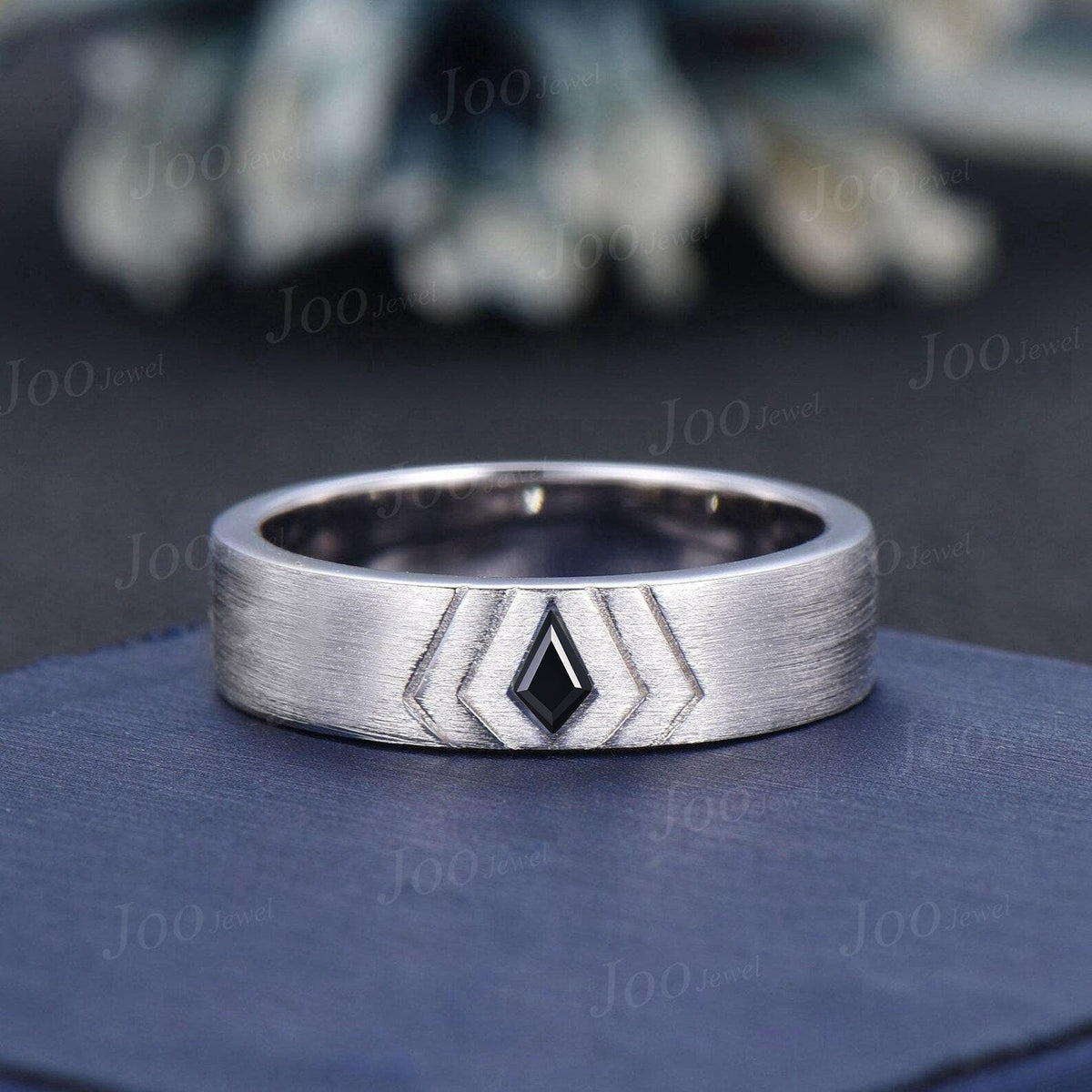 Men's Black Spinel Wedding Band Kite Black Onyx Band 6mm Brushed Finished Band Sterling Silver Gothic Vintage Male Marriage Ring