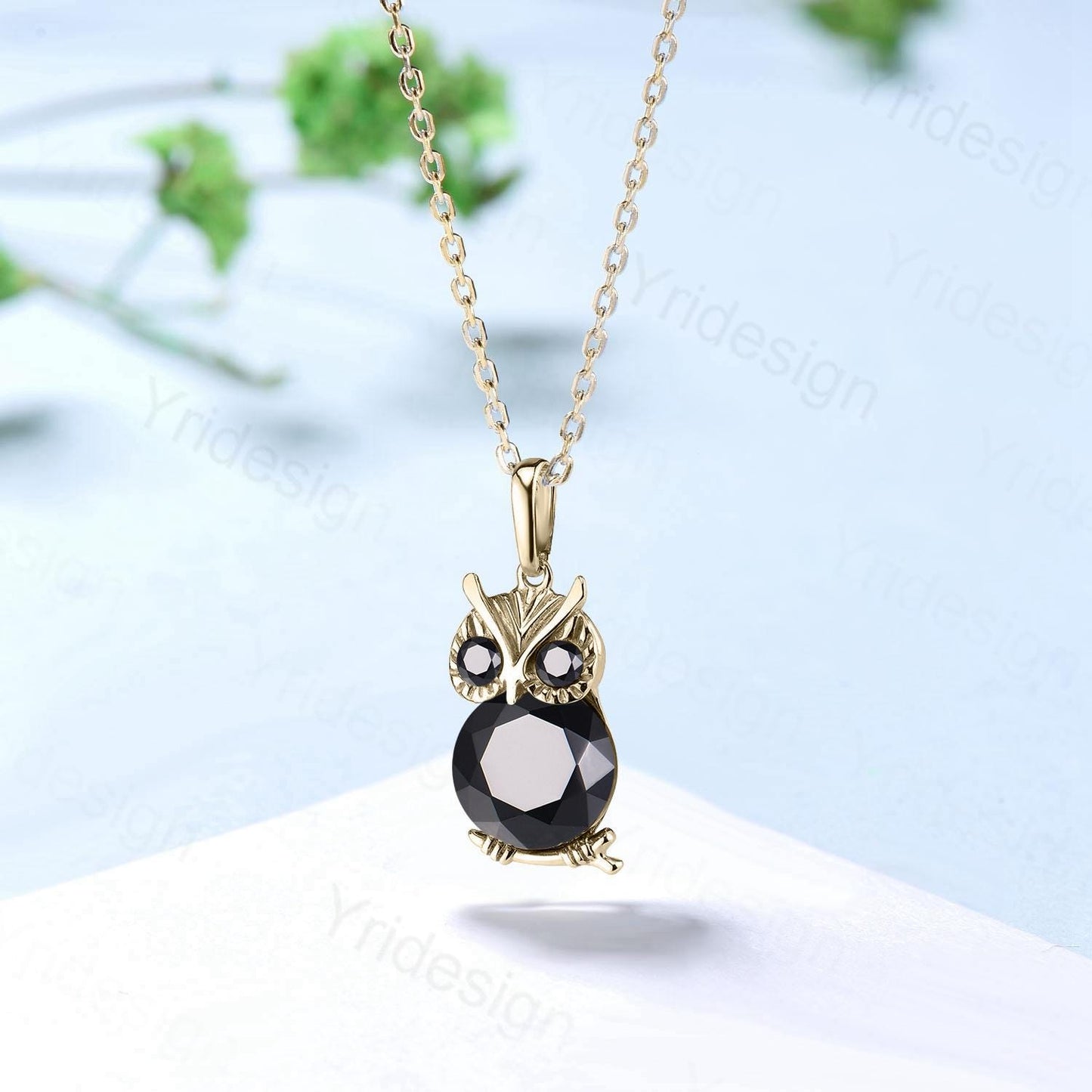 Unique Cute Owl Natural Black Onyx Wedding Necklace Sterling Silver Yellow Gold Night Owl Pendant Animal Inspired Gemstone Anniversary Gift