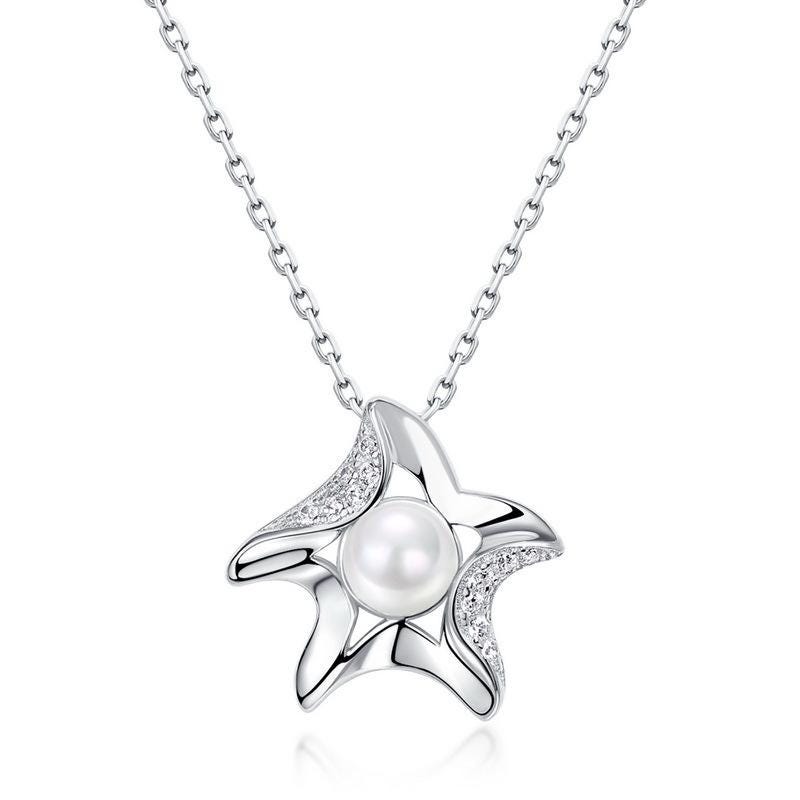Vintage Starfish Pendant Necklace Unique Pearl Necklace Silver White Gold Cute Necklace for daughter  Anniversary gift