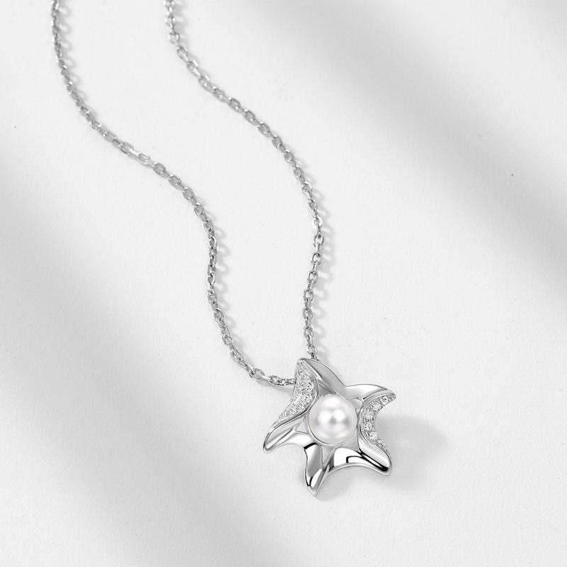 Vintage Starfish Pendant Necklace Unique Pearl Necklace Silver White Gold Cute Necklace for daughter  Anniversary gift