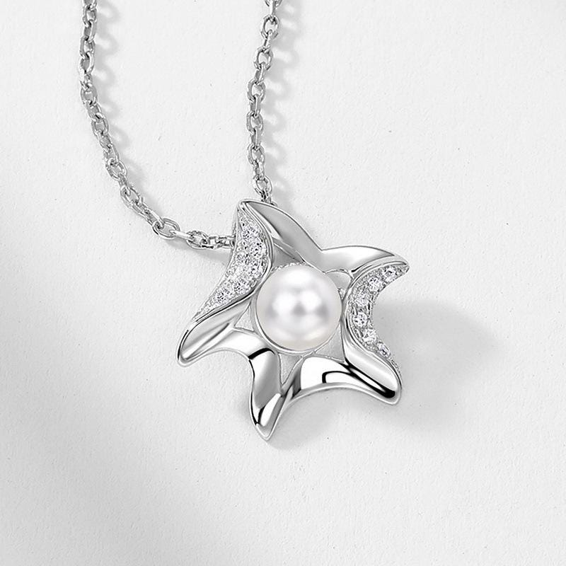 Vintage Starfish Pendant Necklace Unique Pearl Necklace Silver White Gold Cute Necklace for daughter  Anniversary gift