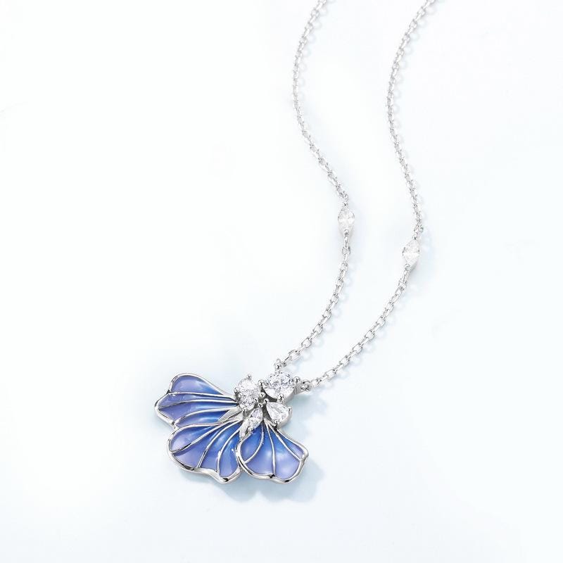 Unique blue iris pendant necklace enamel clavicle pendant silver 14k 18k gold Personalized pendant women Valkyrie Necklace