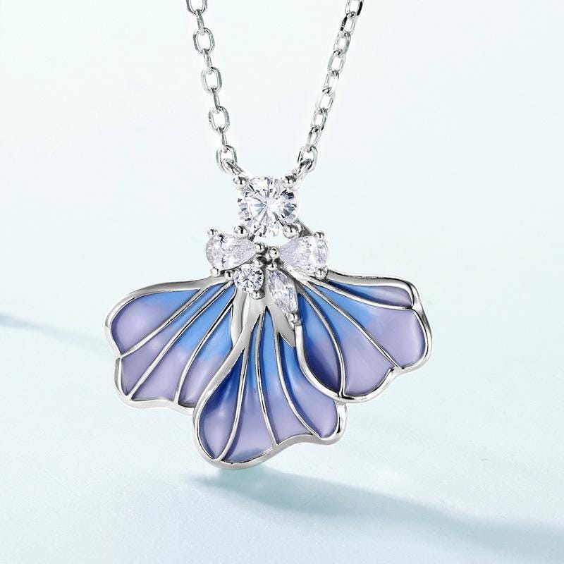 Unique blue iris pendant necklace enamel clavicle pendant silver 14k 18k gold Personalized pendant women Valkyrie Necklace