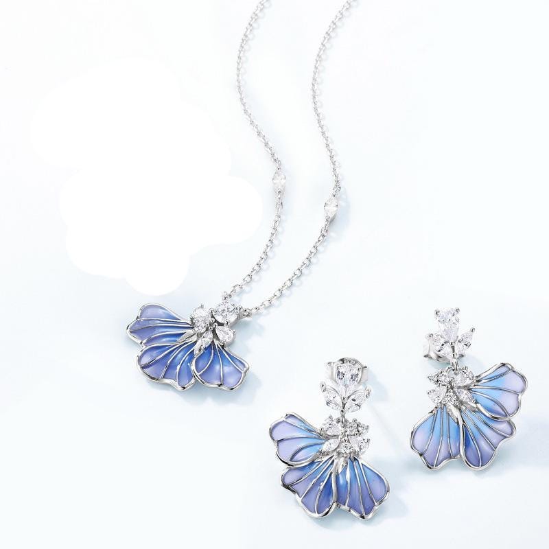 Unique blue iris pendant necklace enamel clavicle pendant silver 14k 18k gold Personalized pendant women Valkyrie Necklace