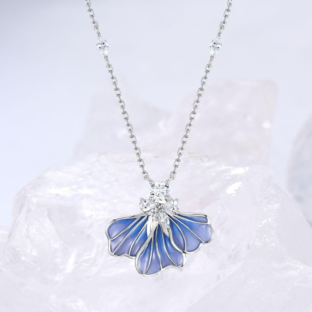 Unique blue iris pendant necklace enamel clavicle pendant silver 14k 18k gold Personalized pendant women Valkyrie Necklace