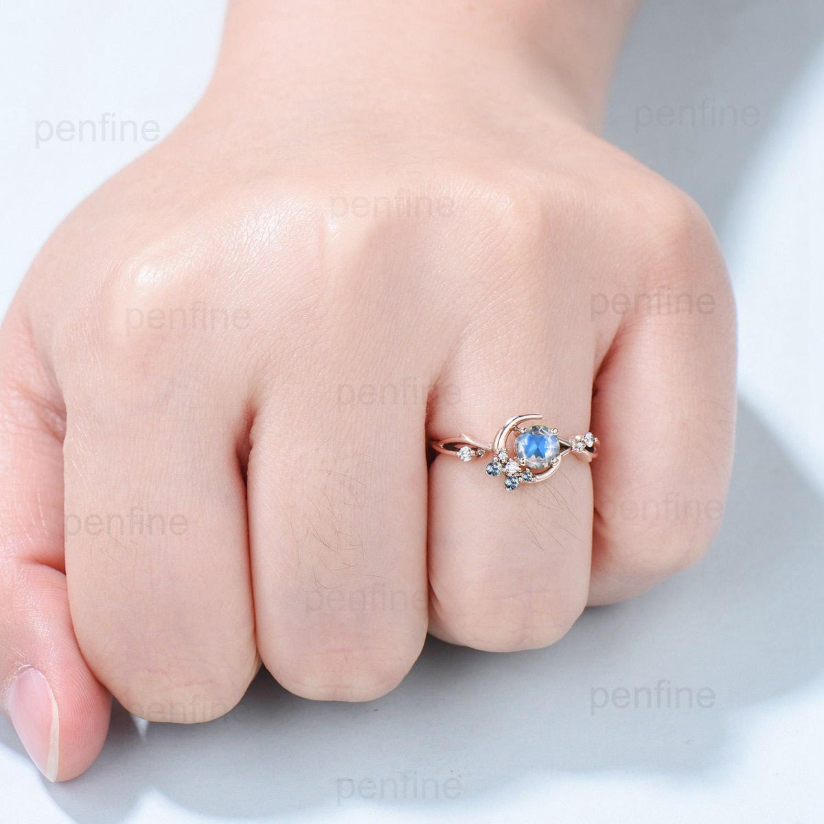 5mm Round Rose Cut Moonstone Engagement Ring /Cluster Alexandrite Opal Wedding Ring/ Vintage Star Moon June Birthstone Anniversary Ring
