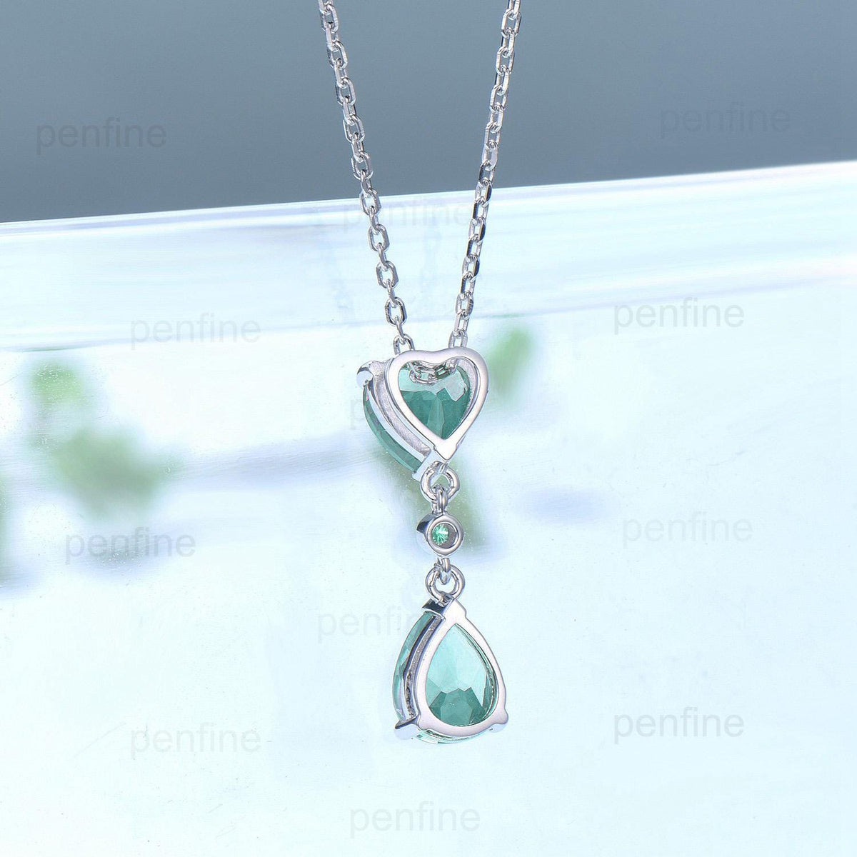 Vintage Heart Shaped Emerald Pendant necklace Dainty Minimalist pear shaped lab green crystal necklace women May birthstone anniversary gift