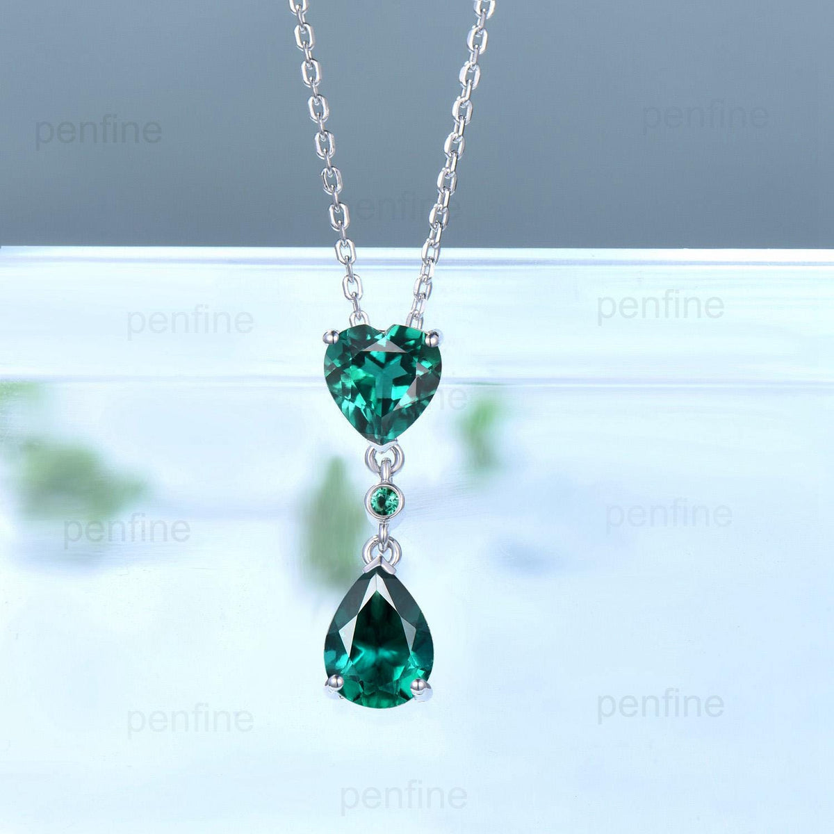 Vintage Heart Shaped Emerald Pendant necklace Dainty Minimalist pear shaped lab green crystal necklace women May birthstone anniversary gift