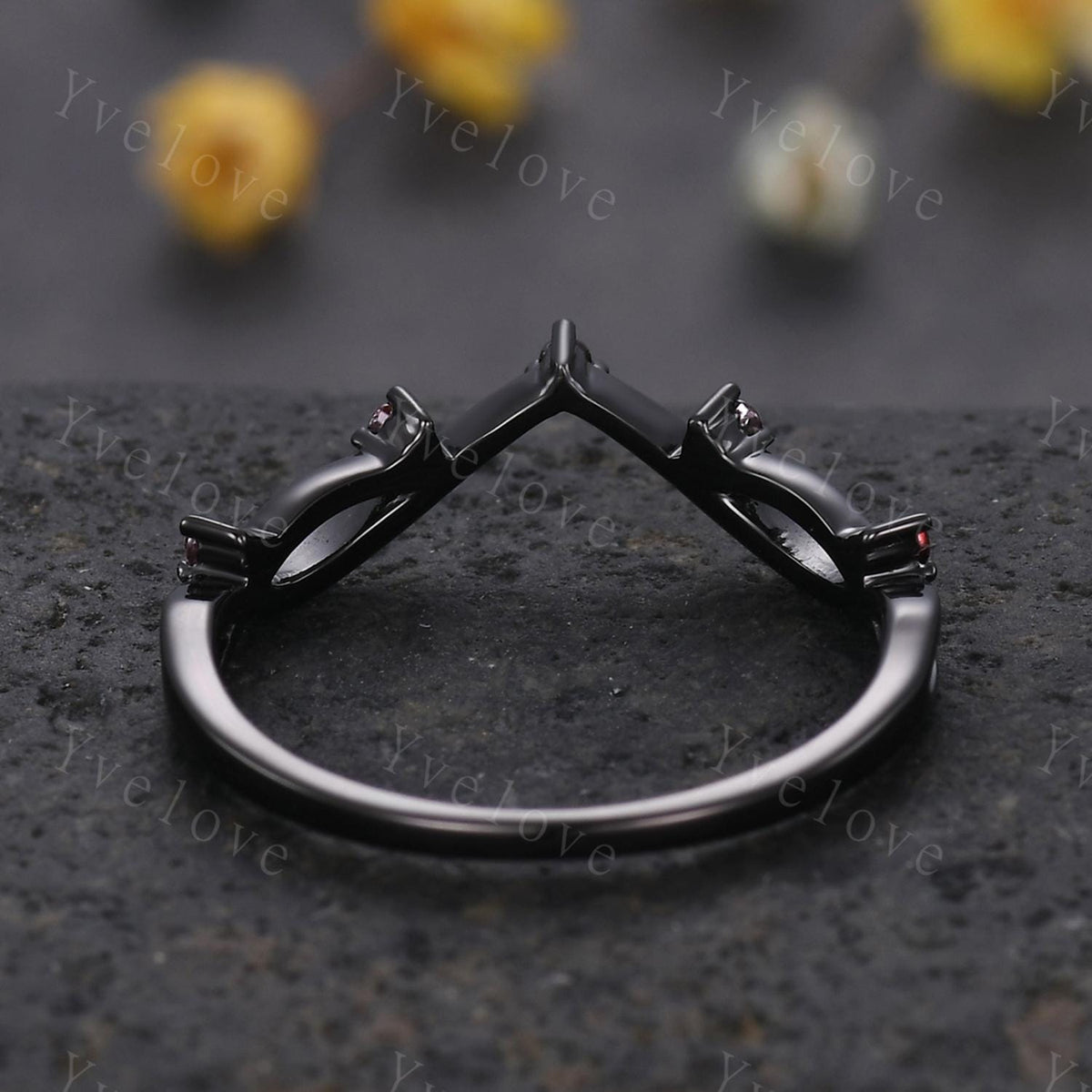 Vintage Red Garent Engagement Ring,Twig Stacking Band,Women Garnet Vine Band,Art Deco Curved Branch Wedding Band,Black Gold Silver Ring Gift