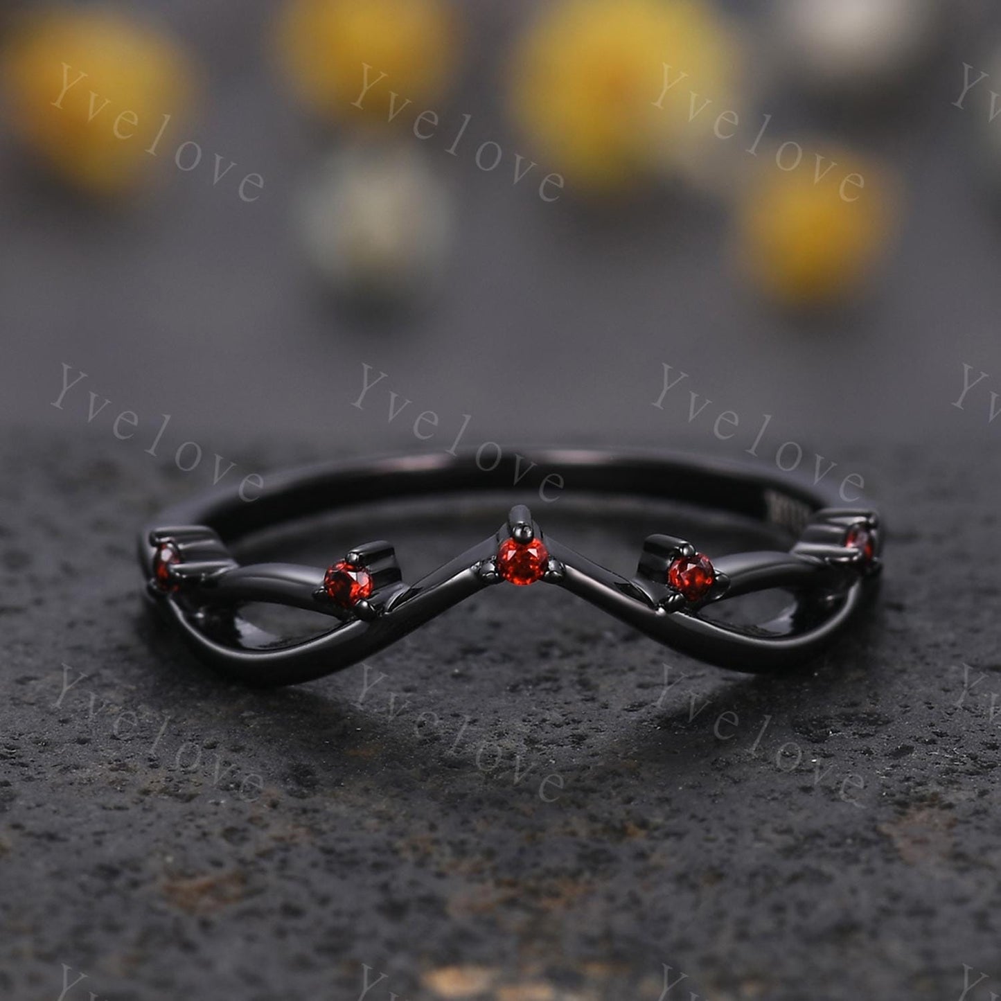 Vintage Red Garent Engagement Ring,Twig Stacking Band,Women Garnet Vine Band,Art Deco Curved Branch Wedding Band,Black Gold Silver Ring Gift