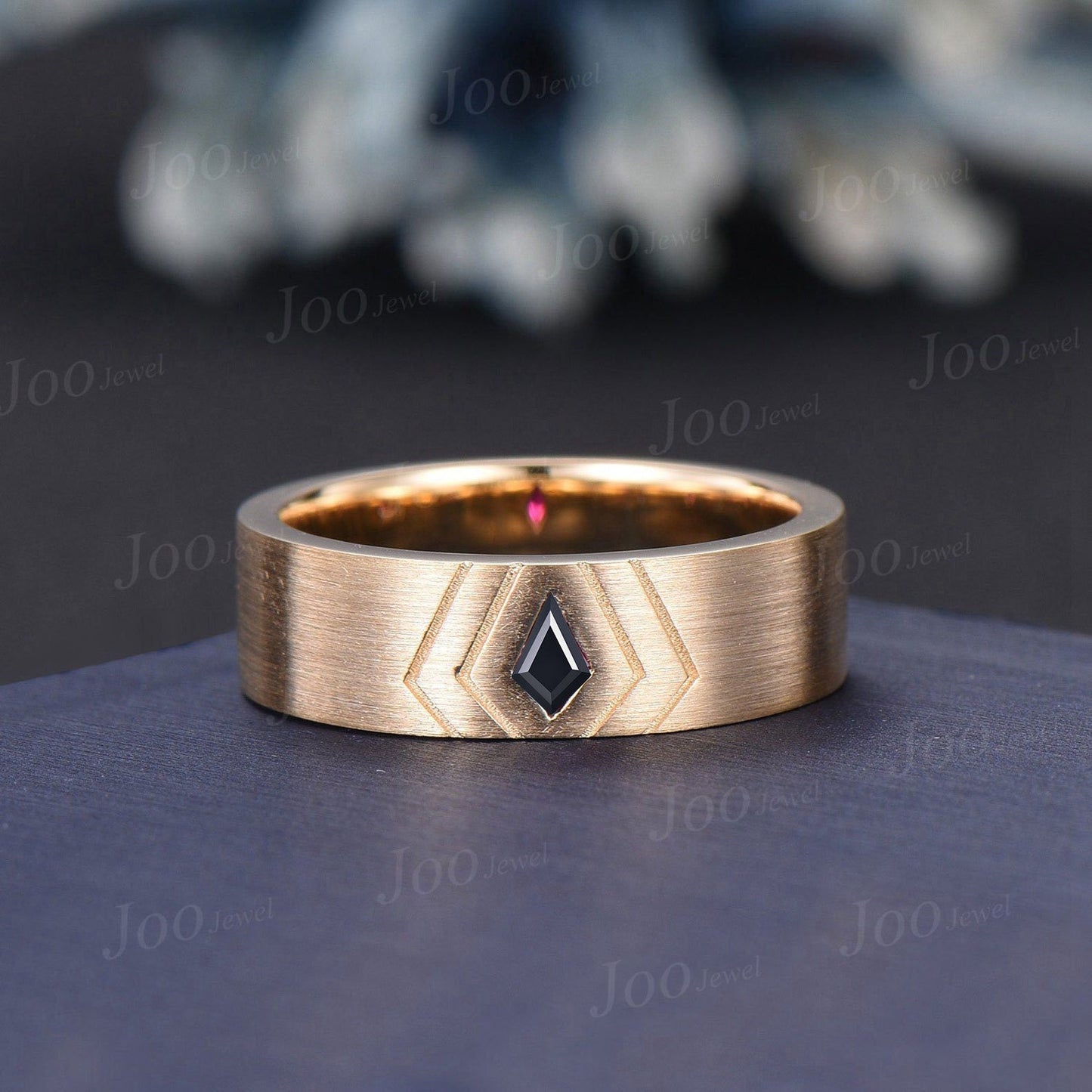 Men's Black Spinel Wedding Band Kite Black Onyx Band 6mm Brushed Finished Band Sterling Silver Gothic Vintage Male Marriage Ring