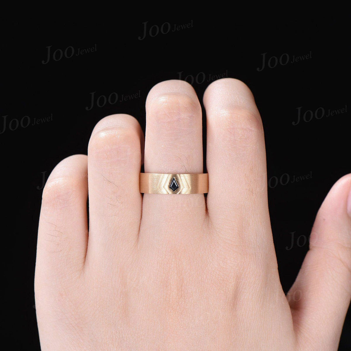 Men's Black Spinel Wedding Band Kite Black Onyx Band 6mm Brushed Finished Band Sterling Silver Gothic Vintage Male Marriage Ring