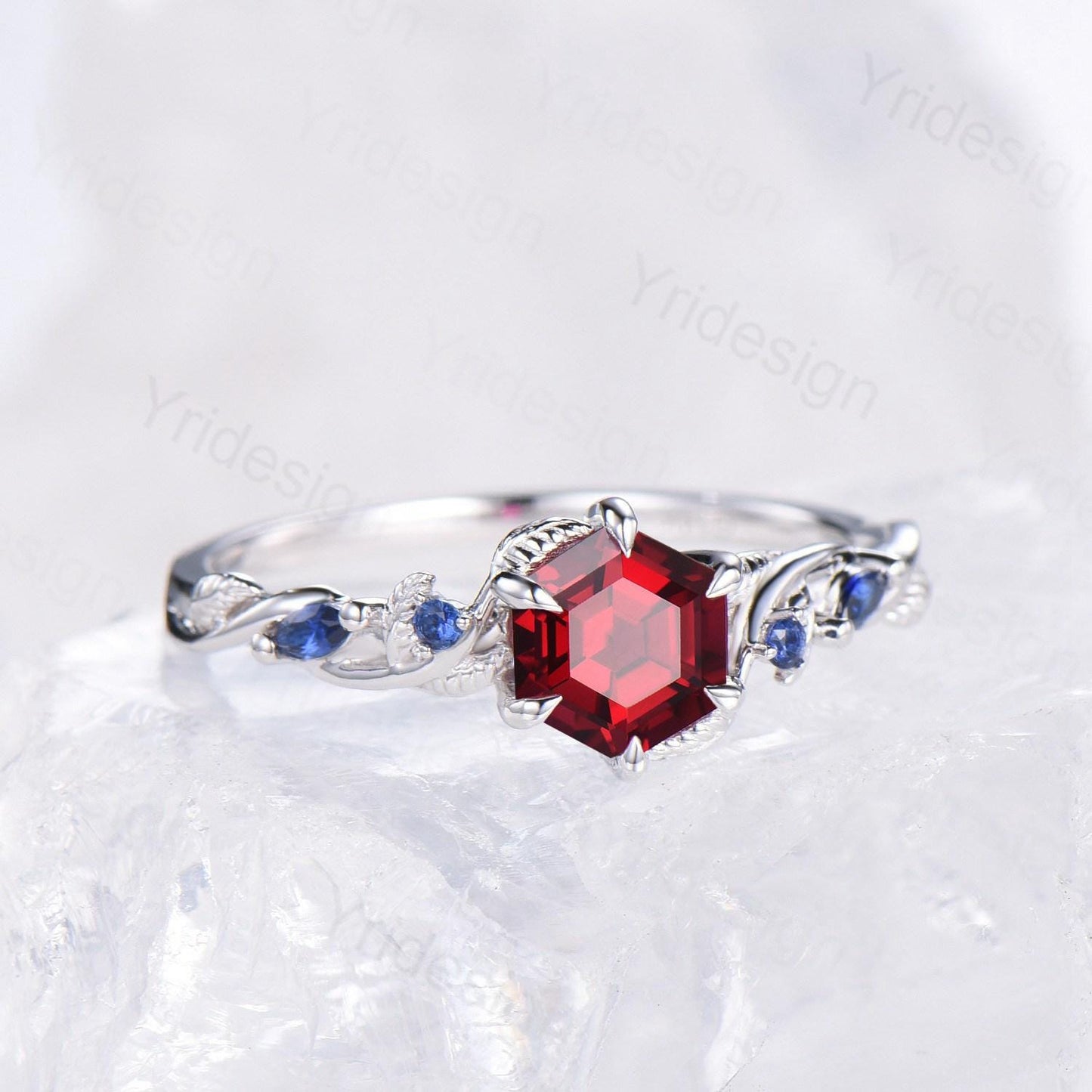 Nature Inspired Red Ruby Engagement Ring Unique Twig  Lab Ruby Sapphire Wedding Ring Branch Promise Ring Handmade Proposal Gifts for Women