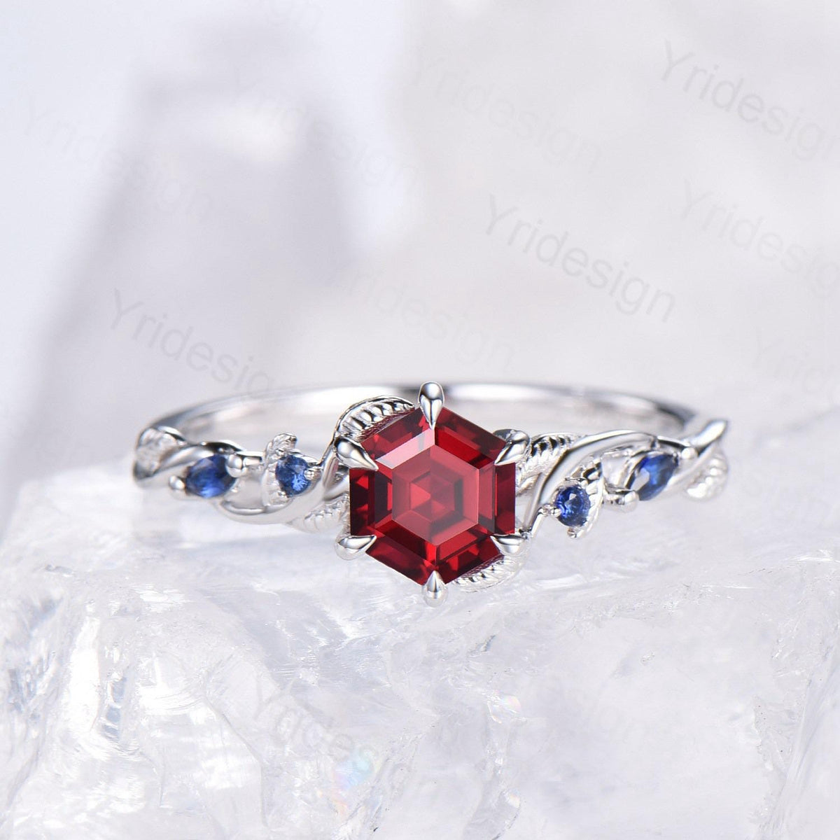Nature Inspired Red Ruby Engagement Ring Unique Twig  Lab Ruby Sapphire Wedding Ring Branch Promise Ring Handmade Proposal Gifts for Women