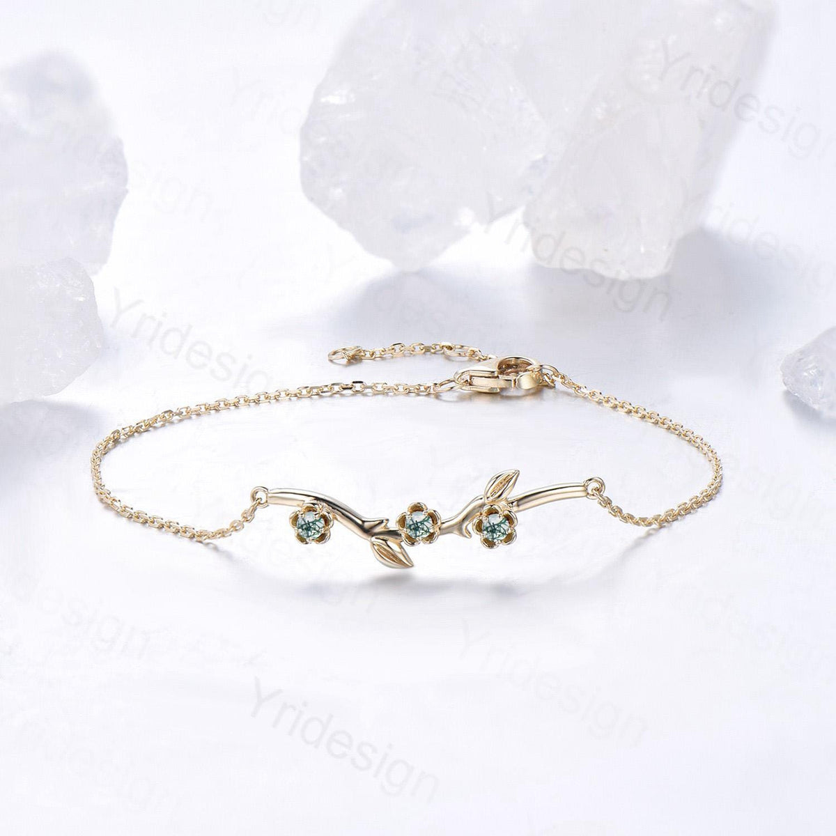 Elegant flower moss agate bracelet twig branch green agate leaf bracelet nature inspired stackable Bracelet Women anniversary gift for her