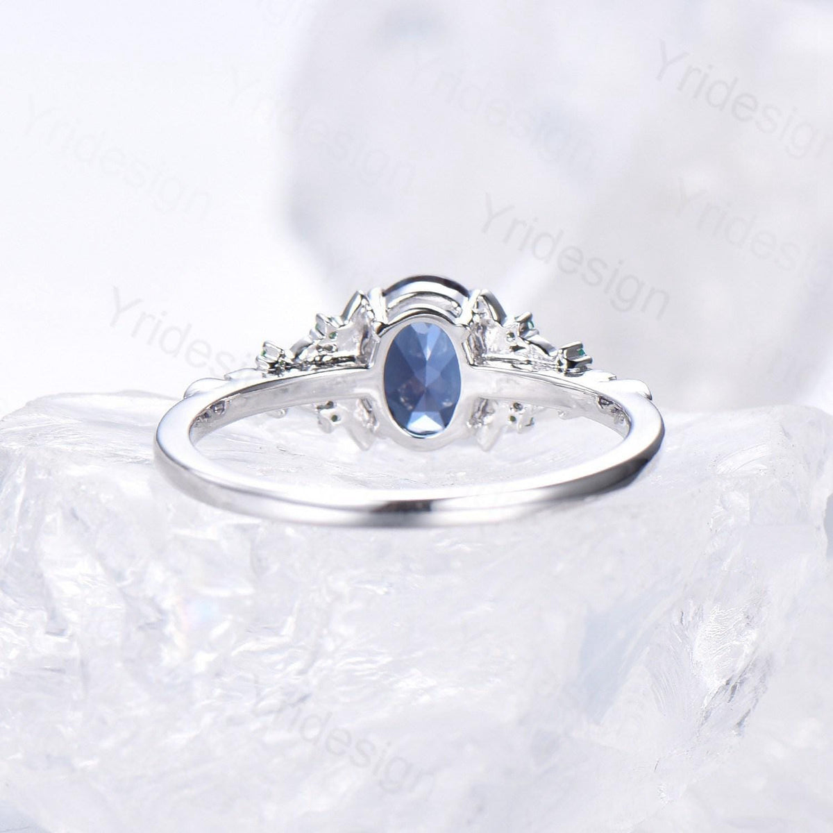 1.5CT Oval Moss Agate Engagement Ring Unique Leaf Green Agate Cluster Emerald Wedding Ring White Gold Bridal Promise Ring Anniversary Gift
