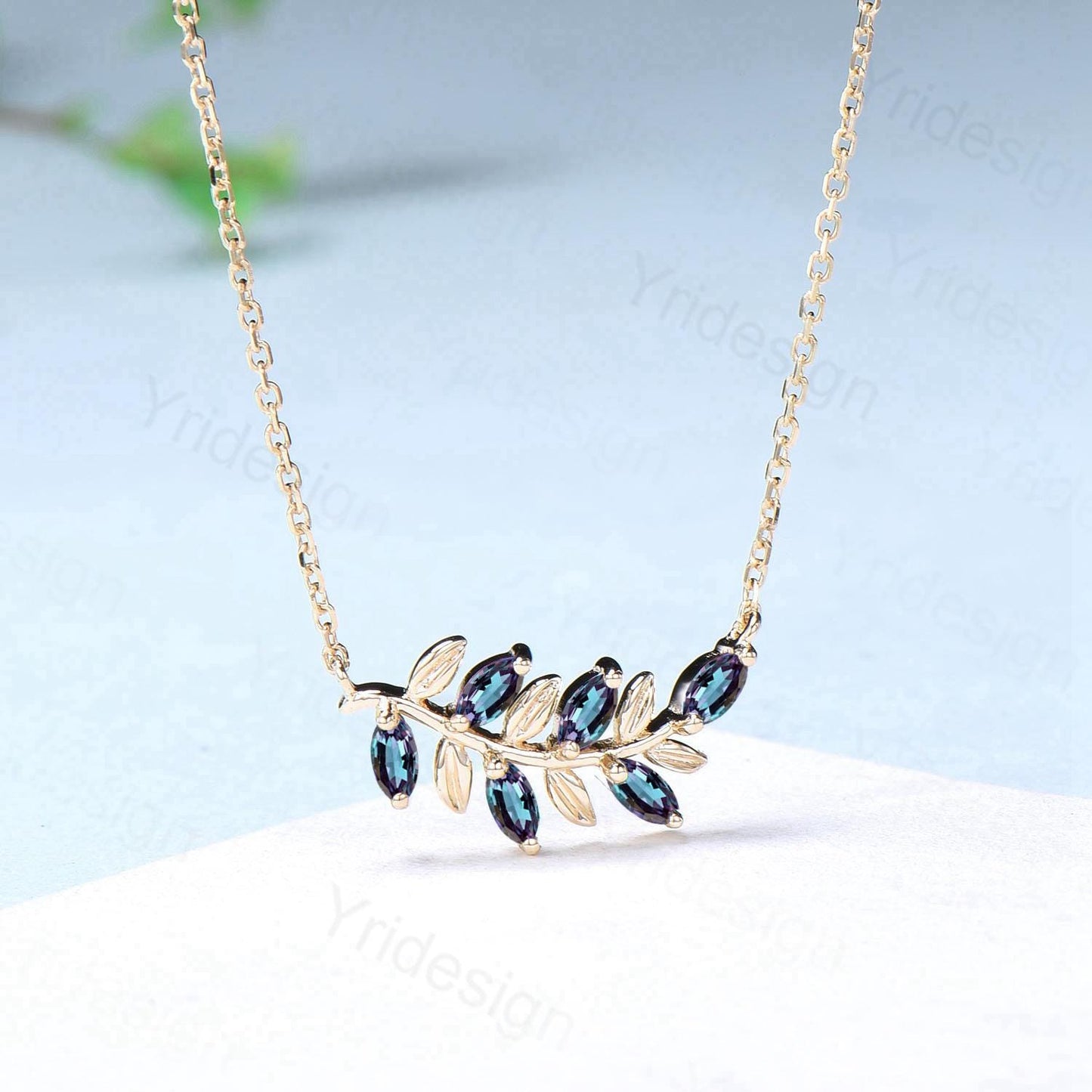 Nature Inspired Alexandrite Necklace Unique Marquise Color Change Leaves Pendant Necklace Branch Guard Pendant Dainty Anniversary gift women