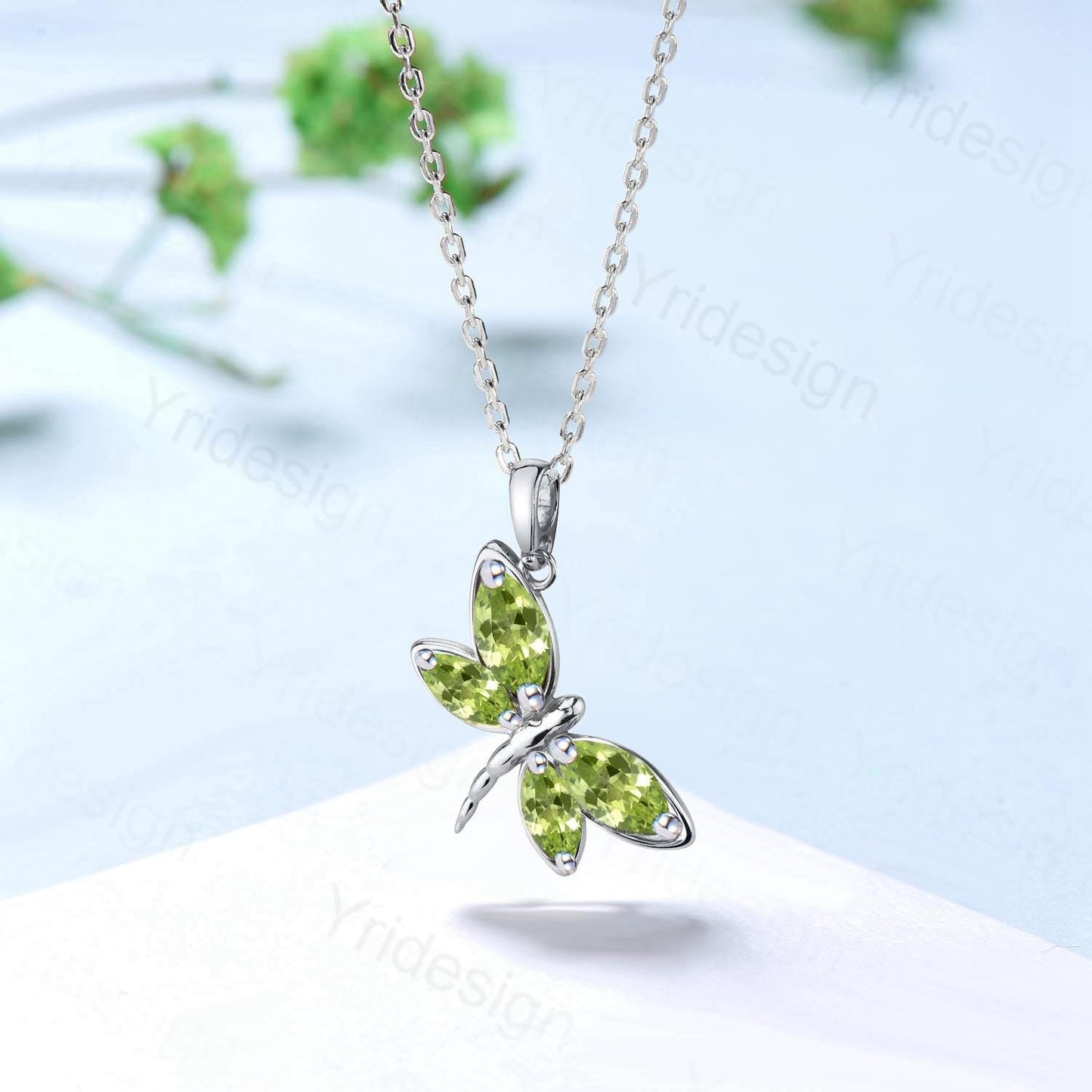 Unique Butterfly Pendant Necklace Vintage Peridot Necklace Cute Marquise Peridot Pendant for Women August Birthstone Handmade Proposal Gifts