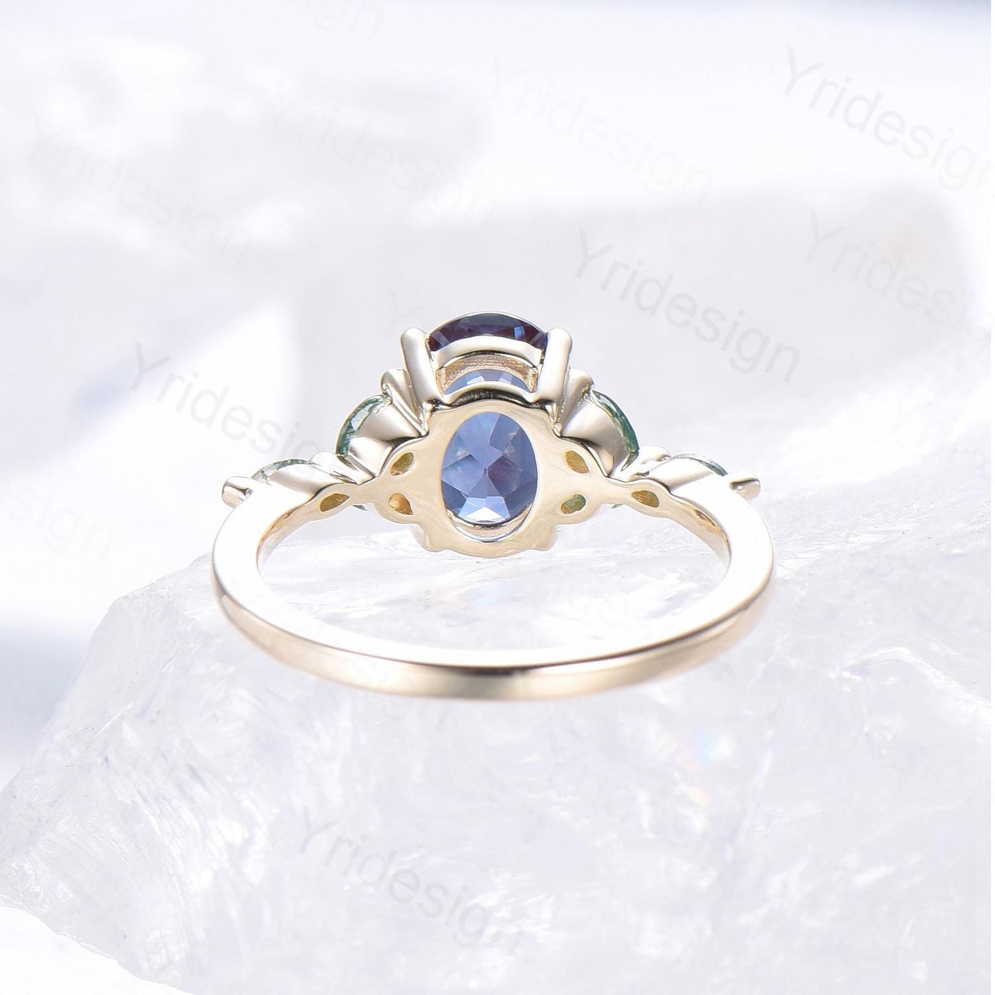 1.5CT Oval Cut Alexandrite Engagement Ring Art Deco Marquise Green Moss Agate Ring Yellow Gold Women Promise Anniversary Gift Bridal Ring