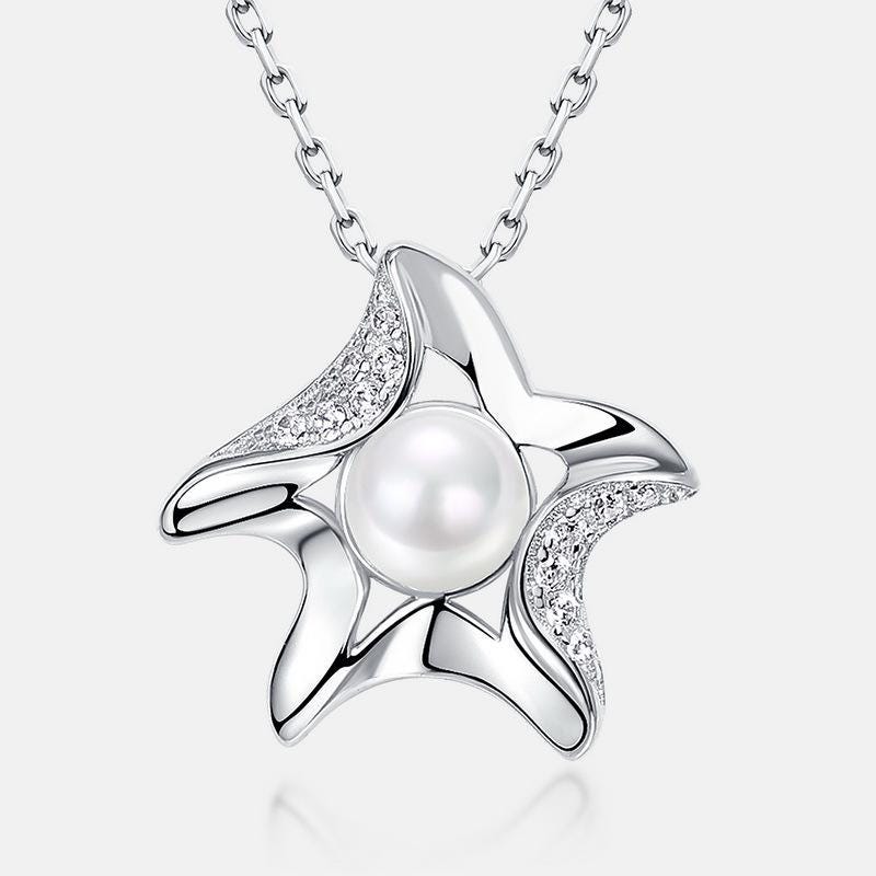Vintage Starfish Pendant Necklace Unique Pearl Necklace Silver White Gold Cute Necklace for daughter  Anniversary gift
