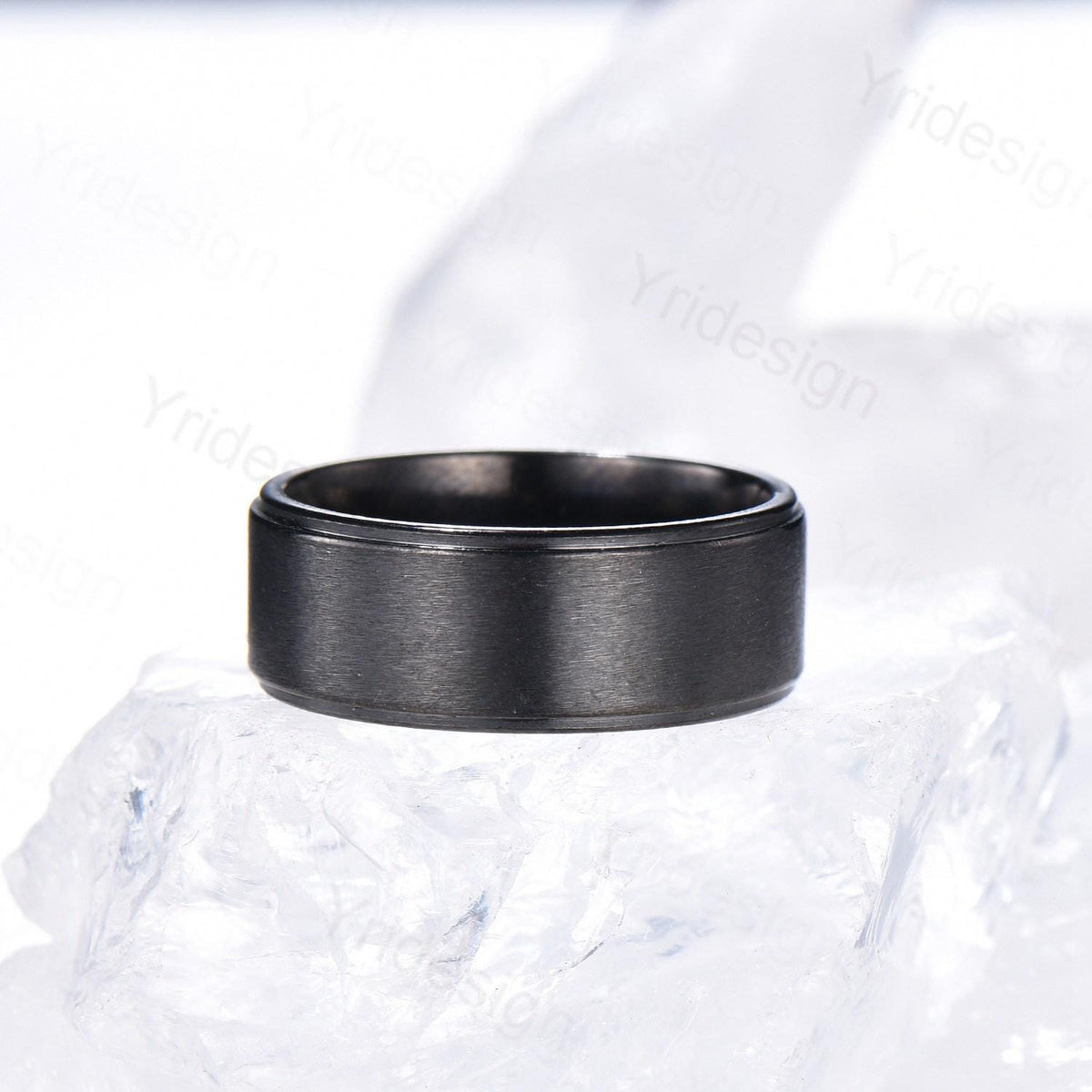 7mm Black Gold Brushed Finish Mens Wedding Band Three Stone Sapphire Men's Wedding Ring Moissanite Stacking Matching Band Retro Vintage Gift