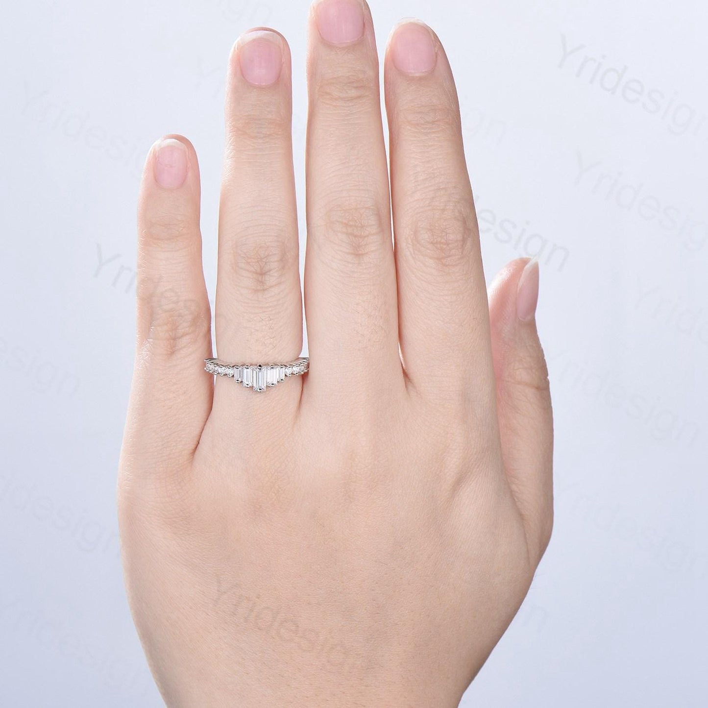 Baguette cut moissanite wedding band white gold platinum Diamond Anniversary Gift For Women, Matching Stacking Ring,Art Deco Promise Band