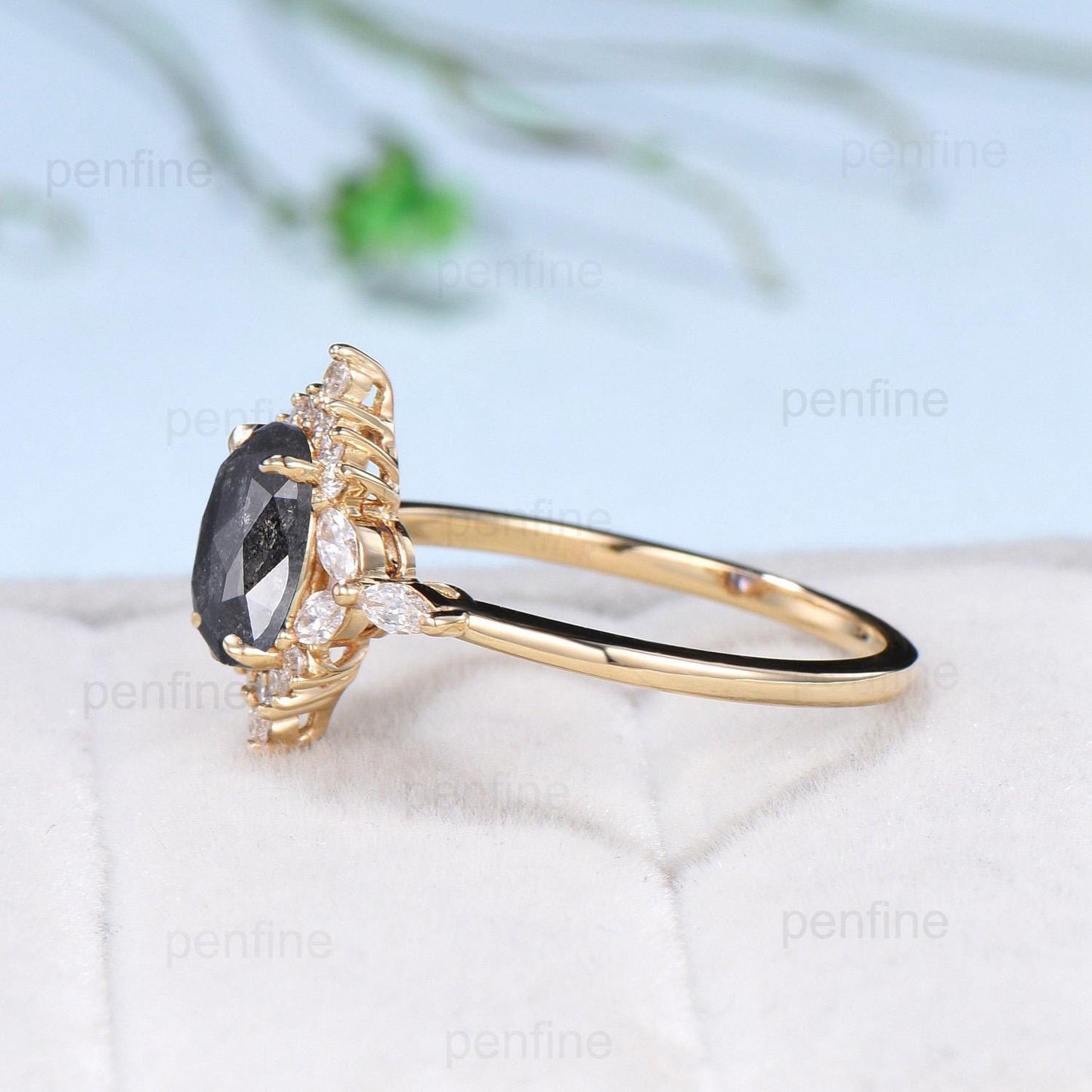 Vintage salt and pepper diamond engagement ring 14k rose gold marquise cut diamond cluster ring unique promise ring anniversary gift for Her