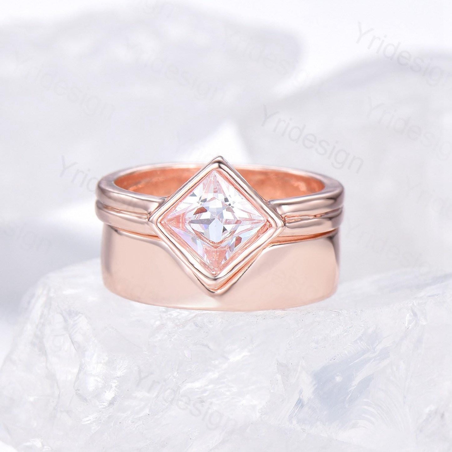Couples ring set rose gold princess cut moissanite wedding ring set men and women His Hers engagement ring vintage style Promise gift