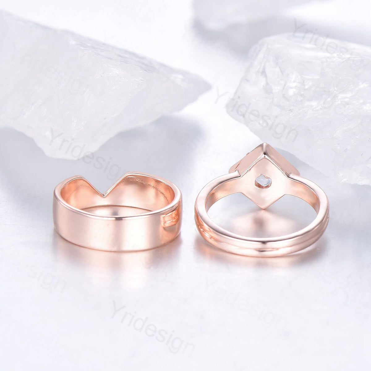 Couples ring set rose gold princess cut moissanite wedding ring set men and women His Hers engagement ring vintage style Promise gift