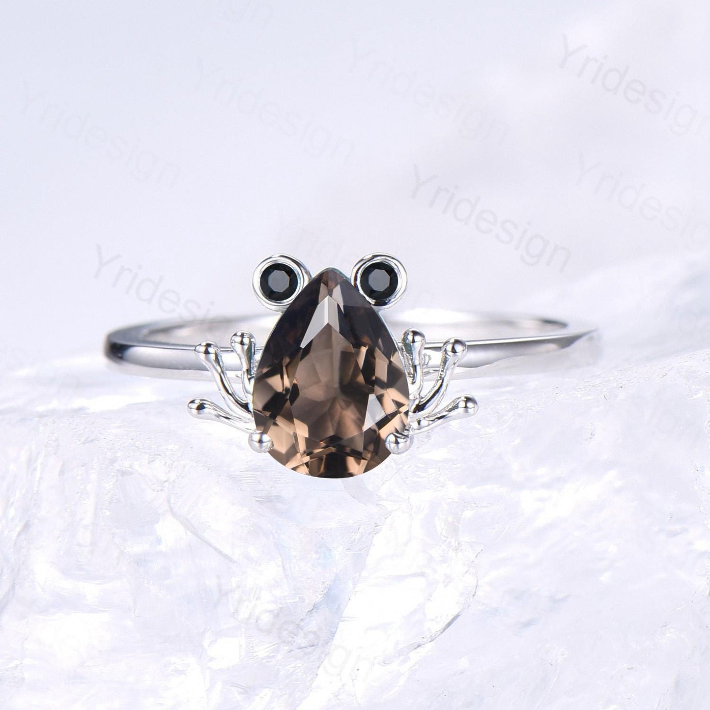 Vintage Frog smoky quartz engagement ring Animal inspired pear shaped brown quartz wedding ring for women dainty anniversary ring for girl